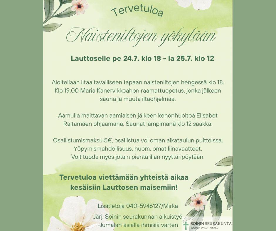 Naisteniltojen yökylä 24.-25.7.