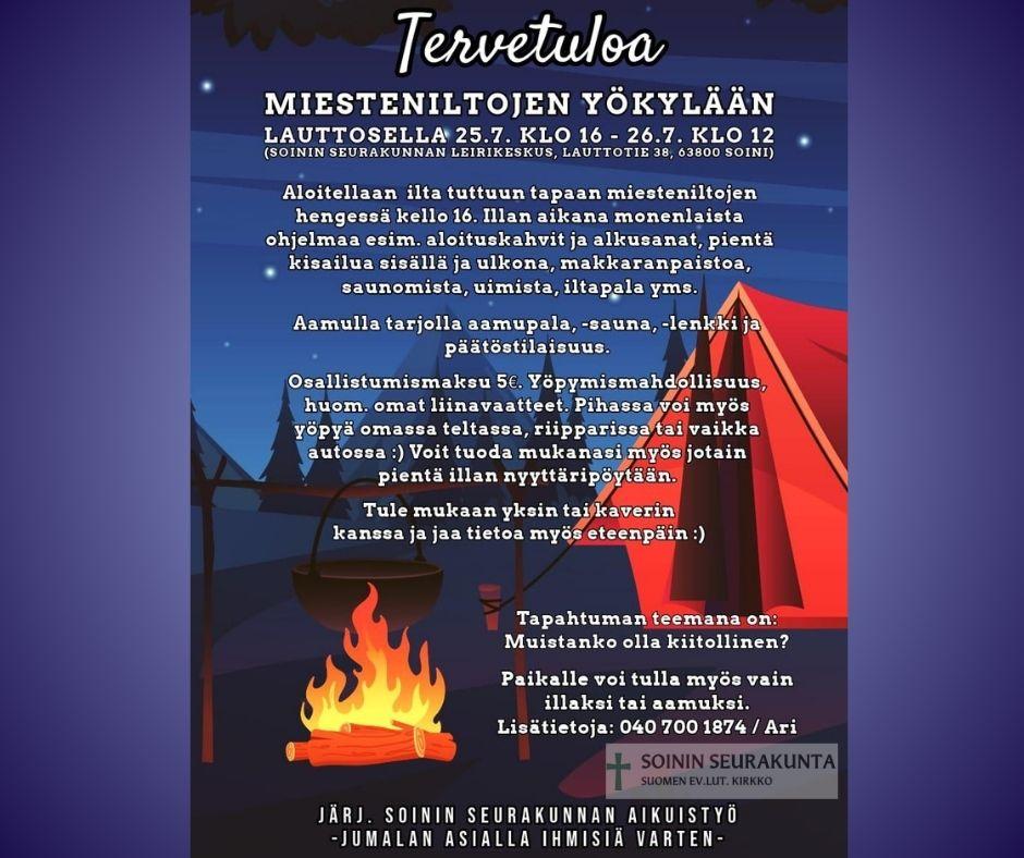 Miesteniltojen yökylä 25.-26.7.
